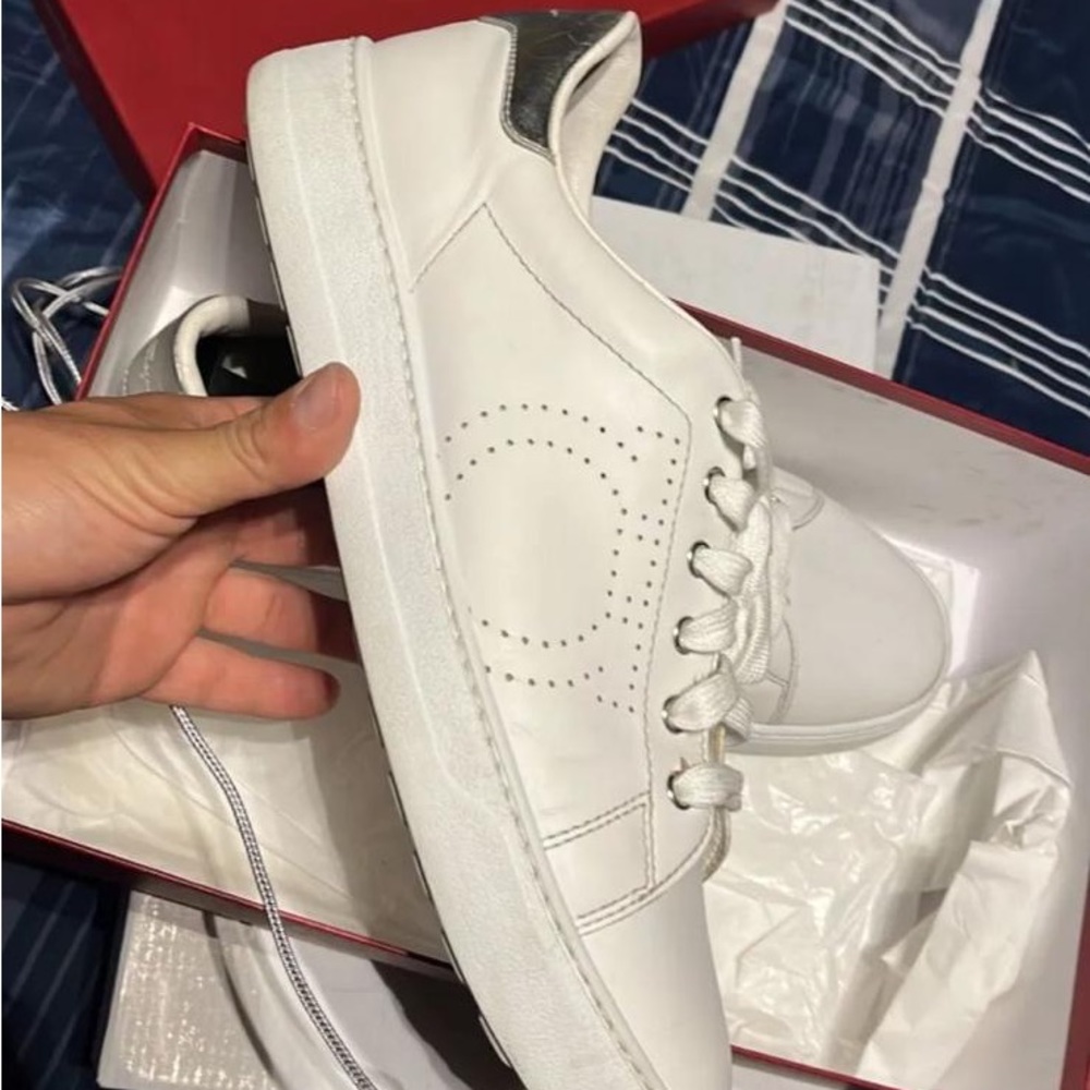 Salvatore Ferragamo sneakers white leather size 10